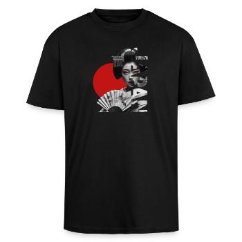 Japon - T-shirt unisexe oversize épais - noir - Devant - Alina (178cm) & Michal (187cm)