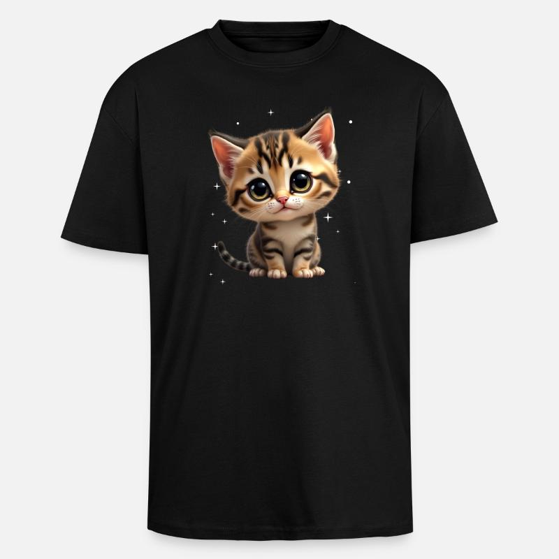 Kätzchen Sternchen Motiv - Oversized Heavyweight Unisex T-Shirt - Schwarz