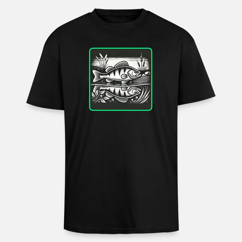 Perch predatory fish design - Unisex Oversized Heavyweight T-shirt - black