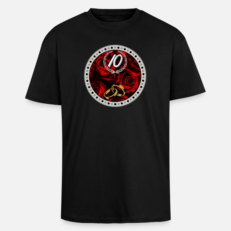 Tenth anniversary ring roses - Unisex Oversized Heavyweight T-shirt - black