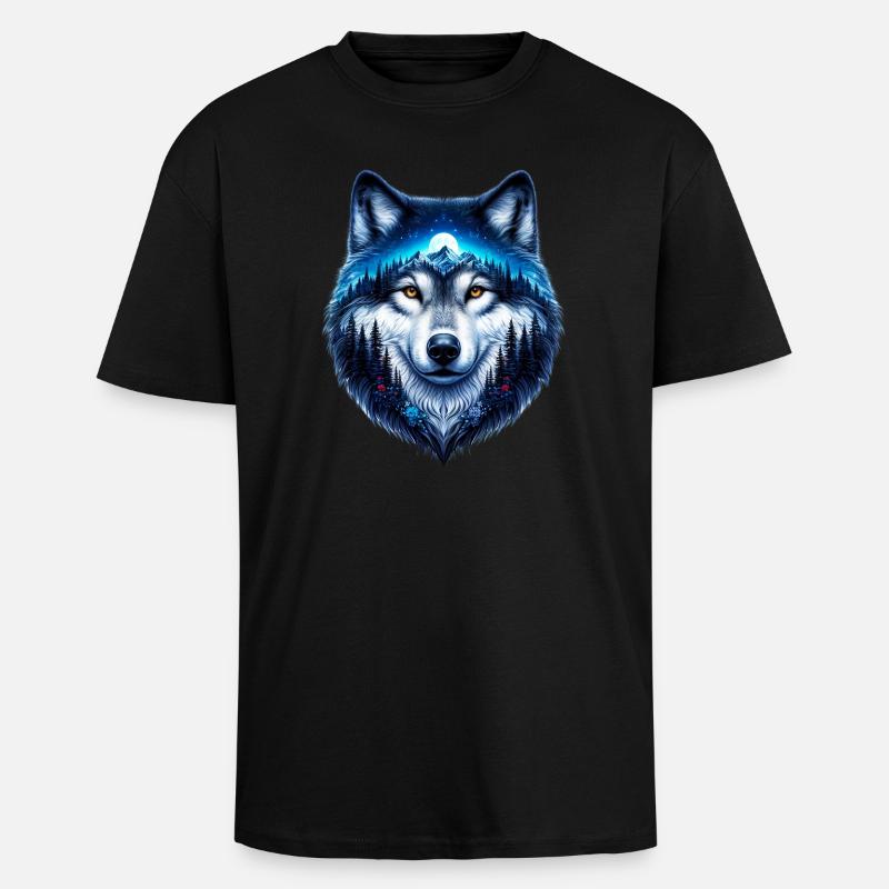 Wolf - Oversized Heavyweight Unisex T-Shirt - Schwarz