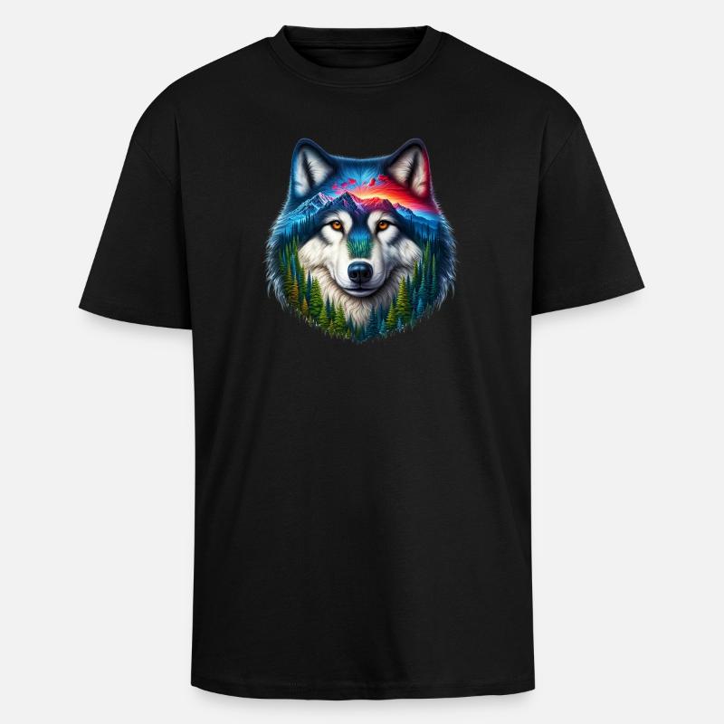 Wolf - Unisex Oversized Heavyweight T-shirt - black