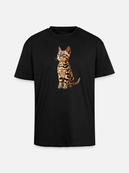 Kot bengalski Kot lamparc Leopardette Koty bengalskie - Gruby T-shirt unisex oversize - czarny