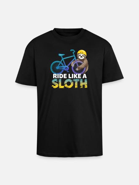 Sloth Biker with Helmet - Unisex Oversized Heavyweight T-shirt - black
