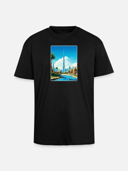 Dubai Skyline Illustration - Unisex Oversized Heavyweight T-shirt - black