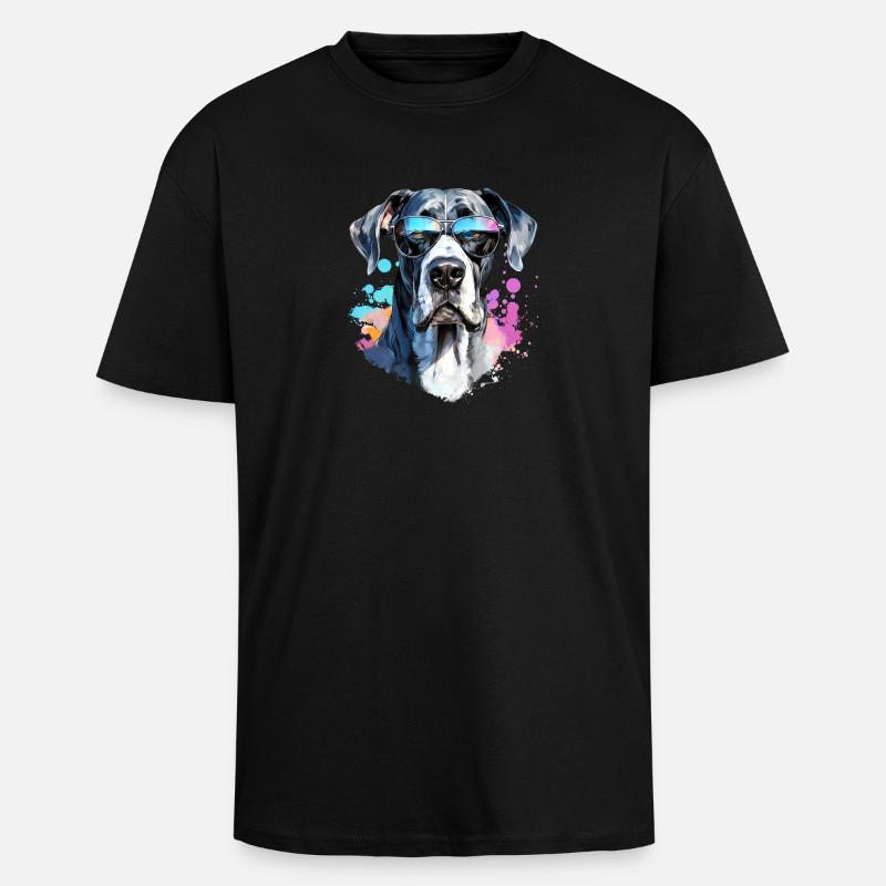 Dogge mit Sonnenbrille - Oversized Heavyweight Unisex T-Shirt - Schwarz