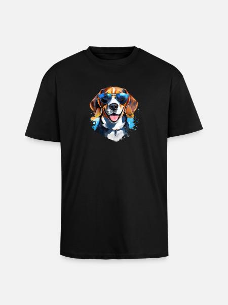Beagle with sunglasses - Unisex Oversized Heavyweight T-shirt - black