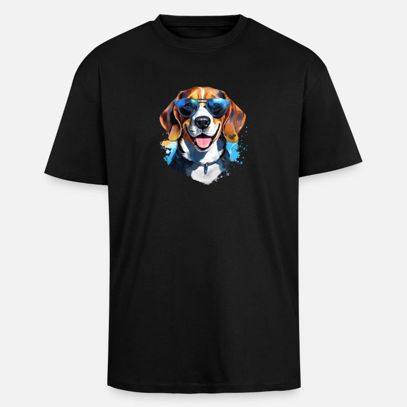 Beagle mit Sonnenbrille - Oversized Heavyweight Unisex T-Shirt - Schwarz
