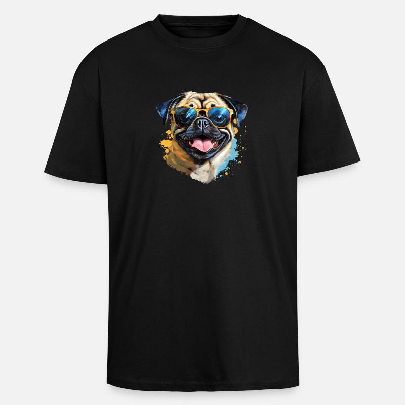 Mops mit Sonnenbrille - Oversized Heavyweight Unisex T-Shirt - Schwarz