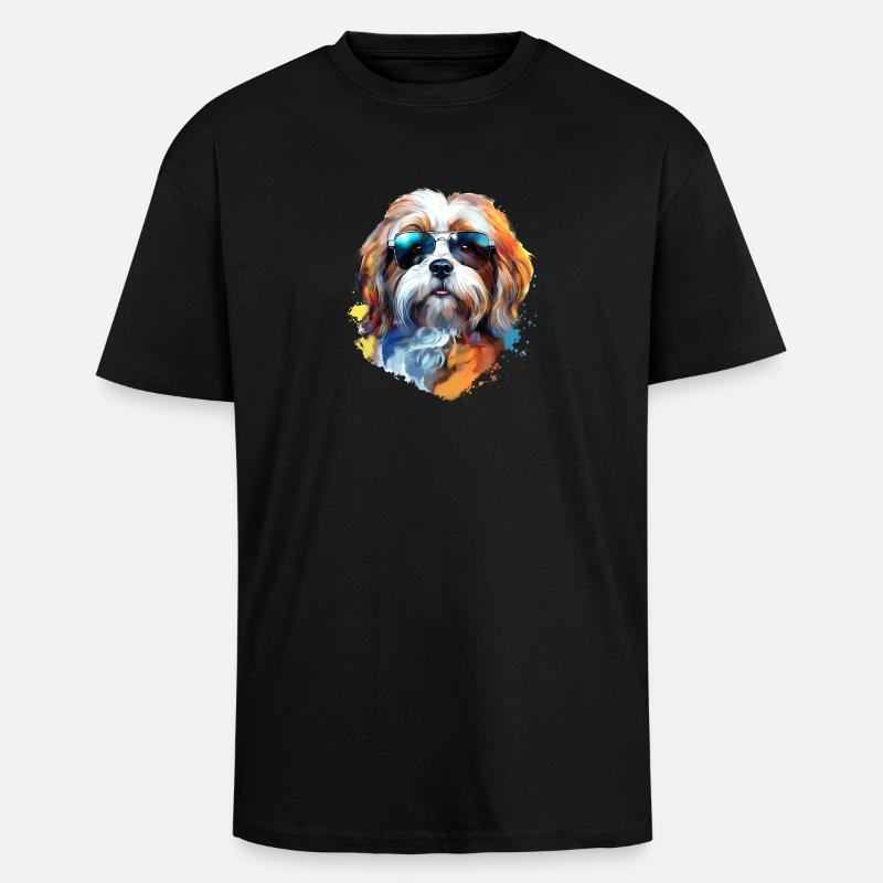 Lhasa Apso with sunglasses - Unisex Oversized Heavyweight T-shirt - black