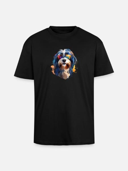 Tibetan Terrier with Sunglasses - Unisex Oversized Heavyweight T-shirt - black