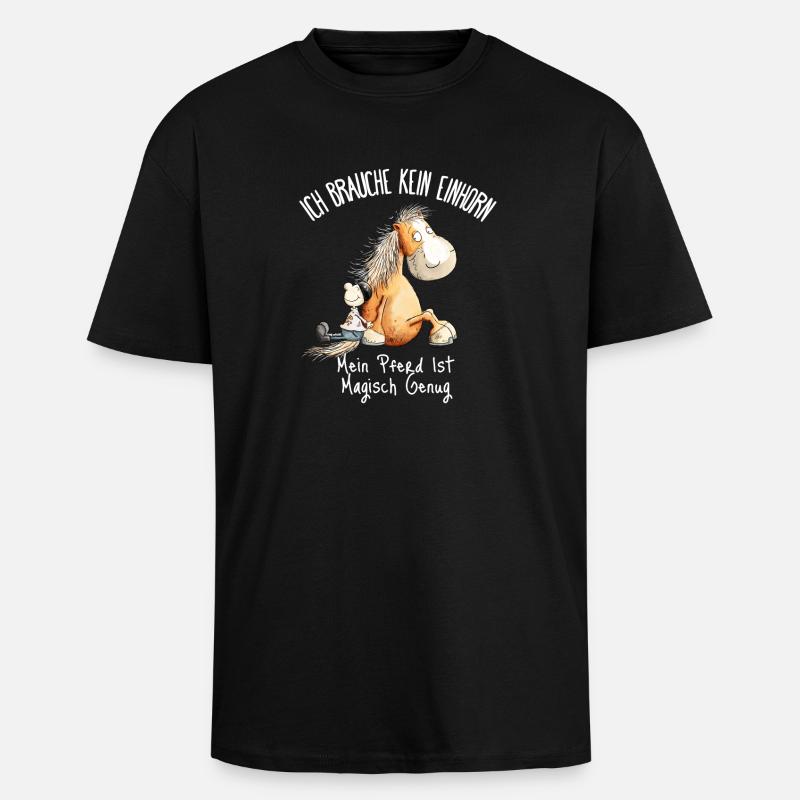 Pferd Einhorn Spruch Pferdefreunde - Oversized Heavyweight Unisex T-Shirt - Schwarz