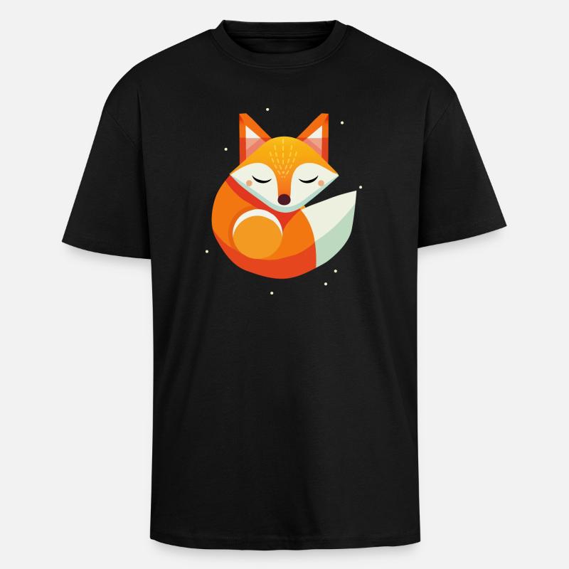 Ræv Sleeping - Moderne Dyremotiv i varme farver - Unisex oversized heavyweight t-shirt - sort