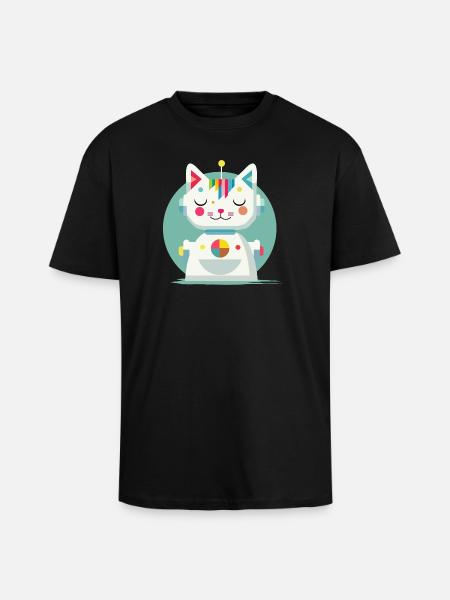 Geometric Robot Cat – Creative Illustration - Unisex Oversized Heavyweight T-shirt - black