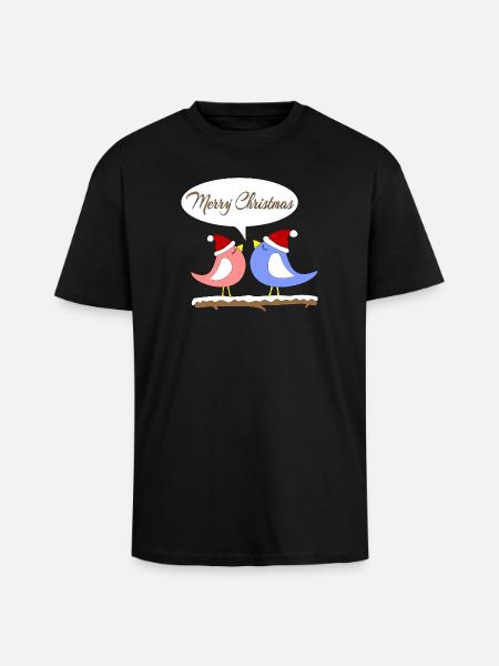 Christmas with funny birds - Unisex Oversized Heavyweight T-shirt - black