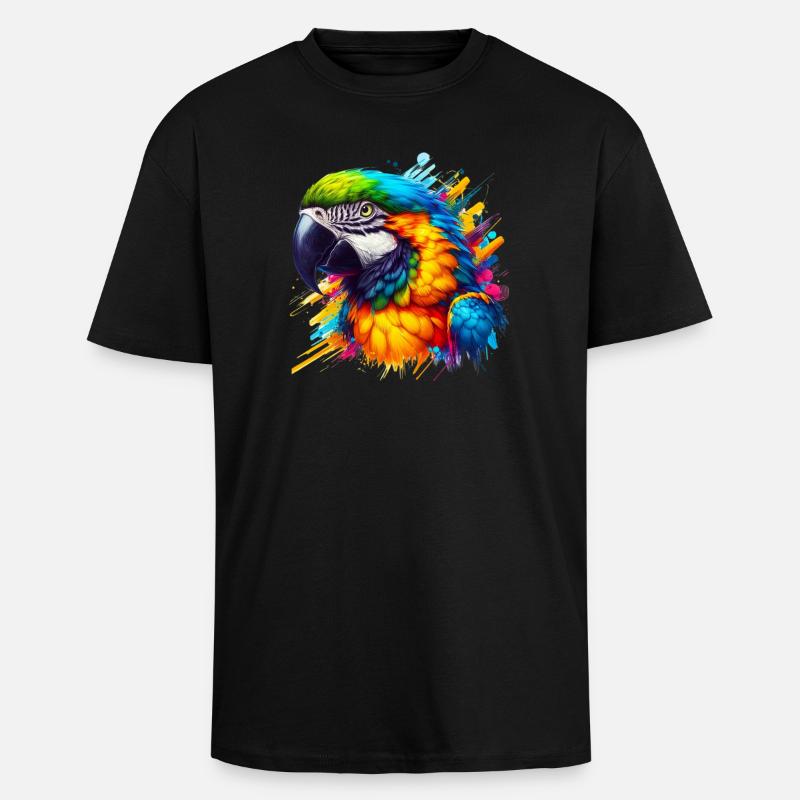 Papuga - Gruby T-shirt unisex oversize - czarny