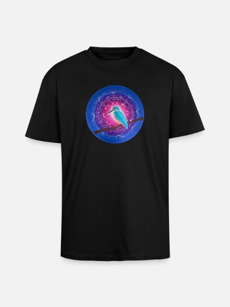 Mystischer Eisvogel mit Mandala - Oversized Heavyweight Unisex T-Shirt - Schwarz