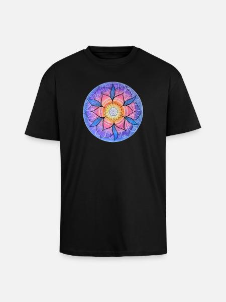 Blumenmandala in lebendigen Farben - Oversized Heavyweight Unisex T-Shirt - Schwarz