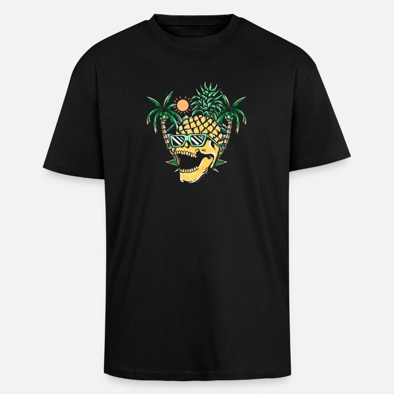 Funny pineapple skull - Oversized Heavyweight Unisex T-Shirt - Schwarz