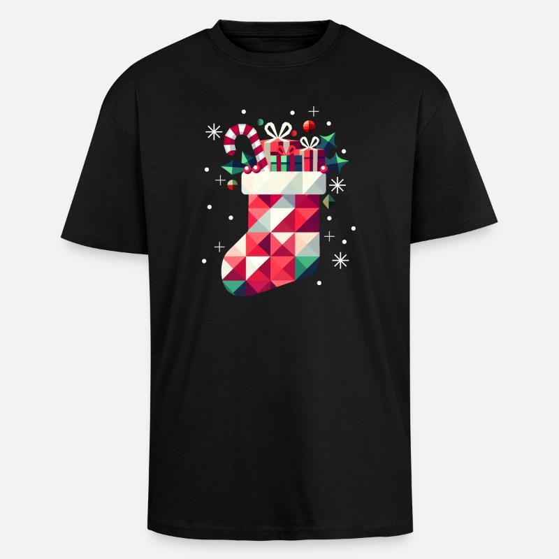 Bunter Weihnachtsstrumpf voller Geschenke - Oversized Heavyweight Unisex T-Shirt - Schwarz