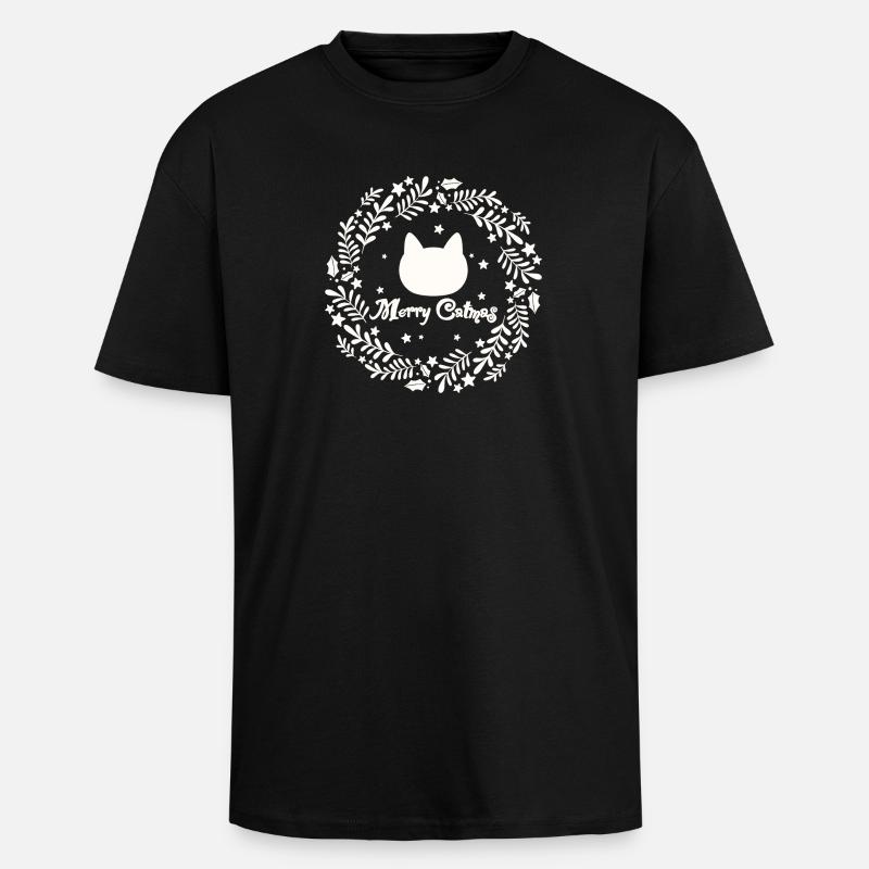 Weihnachtskranz mit Katze - Merry Catmas - Oversized Heavyweight Unisex T-Shirt - Schwarz