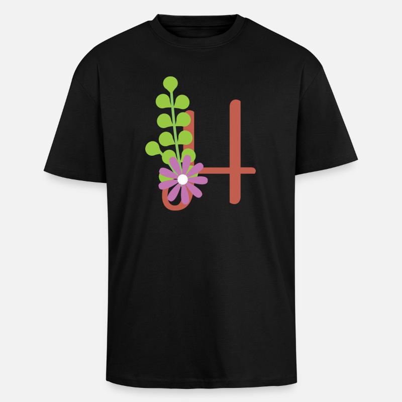Eleganter Buchstabe 'H' mit Blumen - Oversized Heavyweight Unisex T-Shirt - Schwarz