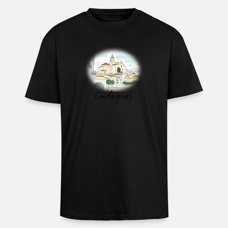 Cadaqués Aquarell - Oversized Heavyweight Unisex T-Shirt - Schwarz