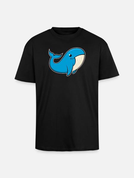 Image joyeuse d’une baleine bleue - T-shirt unisexe oversize épais - noir