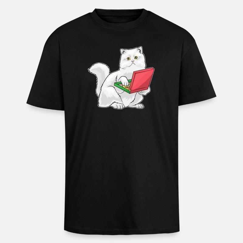 Pizza Chat Persan - T-shirt unisexe oversize épais - noir
