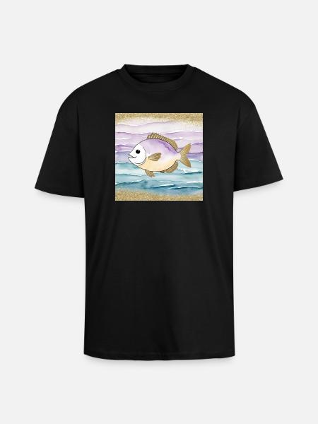 Verspielter Fisch im Wasser - Oversized Heavyweight Unisex T-Shirt - Schwarz