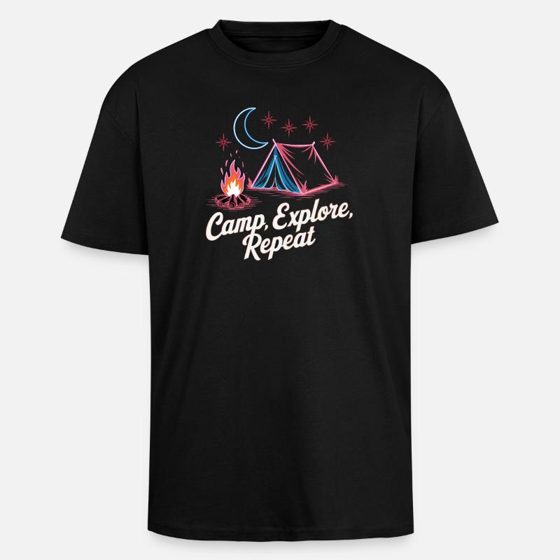 Camp Explore Repeat - Unisex Oversized Heavyweight T-shirt - black
