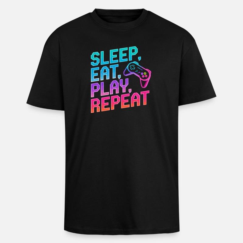 Dormir, manger, jouer, répéter, - T-shirt unisexe oversize épais - noir