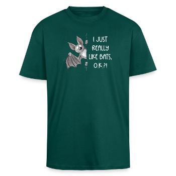 J’aime vraiment les chauves-souris, je bats Flying Fox - T-shirt unisexe oversize épais - hunter green - Devant - Alina (178cm) & Michal (187cm)