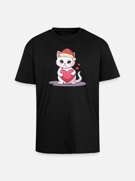 Xmas Cat Kitten Cats Santa Claus - Unisex Oversized Heavyweight T-shirt - black