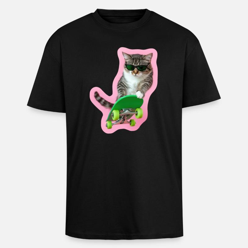 Cool Cat: Board-Style pur - Oversized Heavyweight Unisex T-Shirt - Schwarz