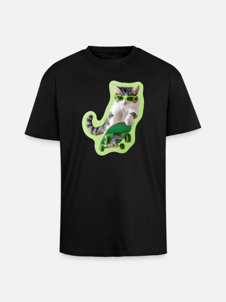 Skaterkat: Retro Cool on four wheels - Unisex Oversized Heavyweight T-shirt - black