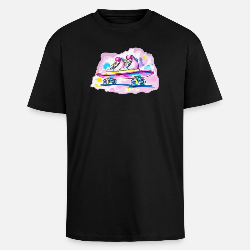 Skateboard mit Schuhe - Oversized Heavyweight Unisex T-Shirt - Schwarz