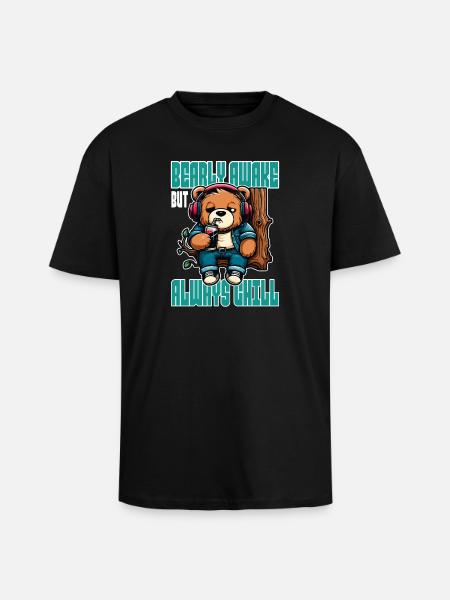 Bearly Awake - Funny Bear Design - Unisex Oversized Heavyweight T-shirt - black