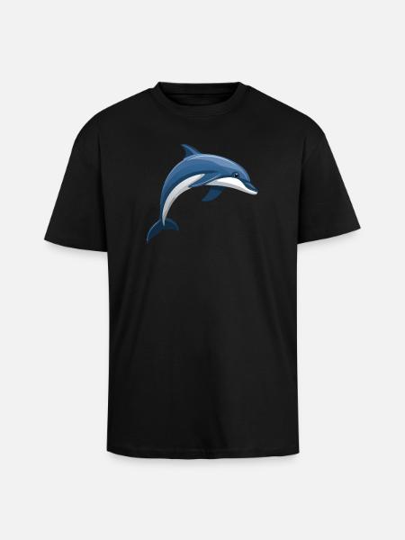 Dolphin jumping blue and white - Unisex Oversized Heavyweight T-shirt - black