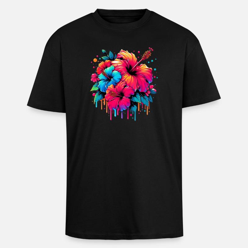 Fleurs d’hibiscus - T-shirt unisexe oversize épais - noir