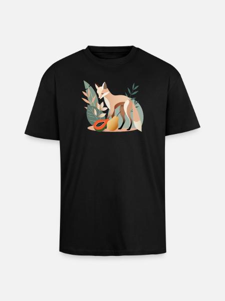 Elegant fox with tropical fruits - Unisex Oversized Heavyweight T-shirt - black