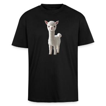 Alpaka Süßes Lama Farm Life Is Better With Alpakas - Oversized Heavyweight Unisex T-Shirt - Schwarz - Vorne - Alina (178cm) & Michal (187cm)