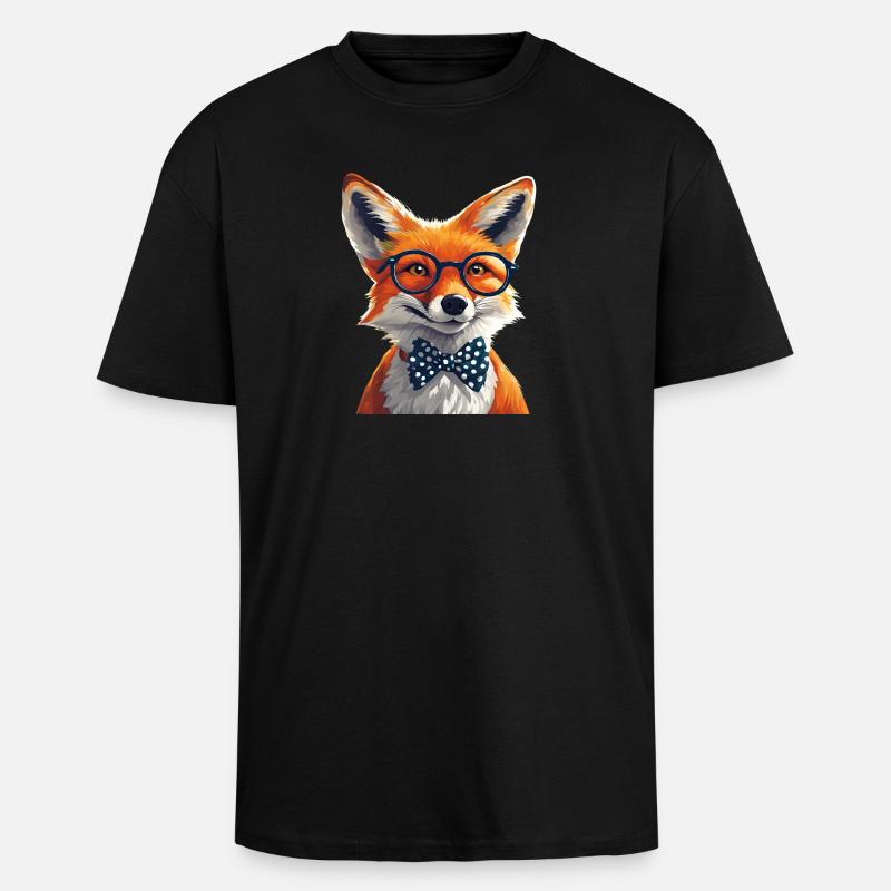 Eleganter Fuchs mit Brille und Fliege - Oversized Heavyweight Unisex T-Shirt - Schwarz