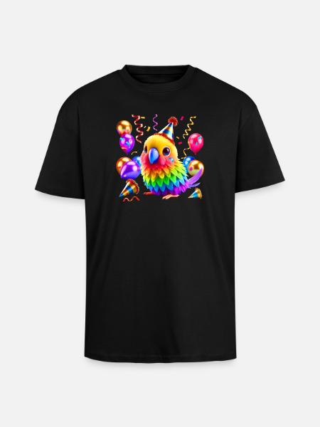 Bunter Party Papagei - Oversized Heavyweight Unisex T-Shirt - Schwarz