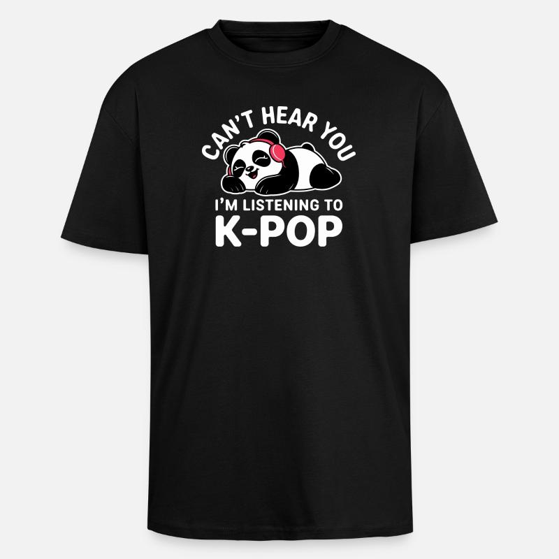 Sød panda lytter til K-Pop - Tyk Oversize T-shirt - sort