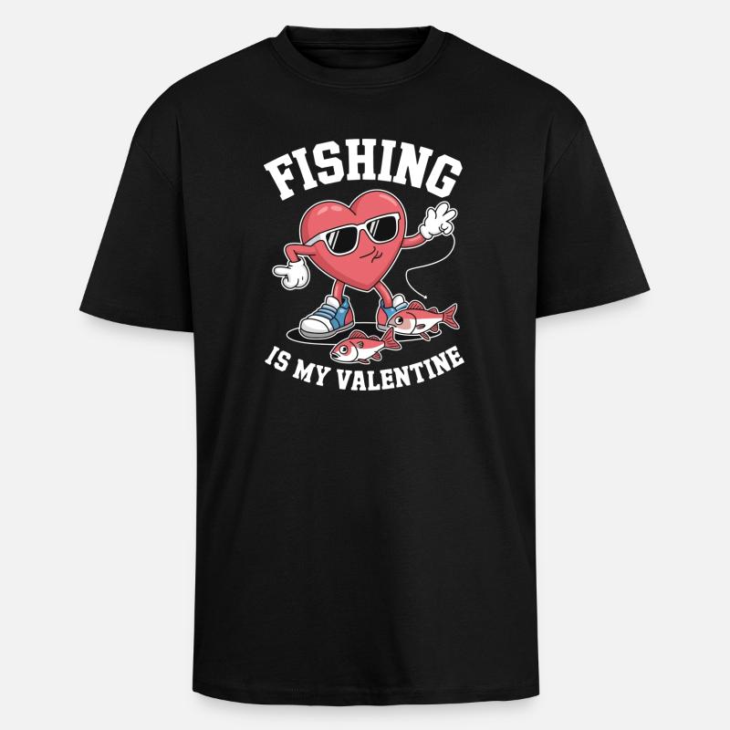La pêche, c’est ma Saint-Valentin - T-shirt unisexe oversize épais - noir