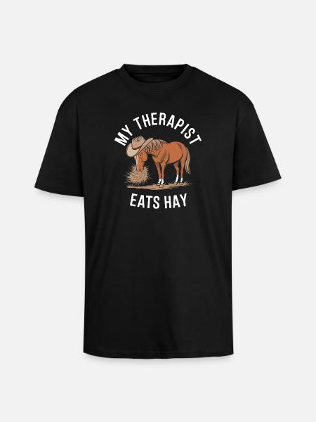 My Therapist Eats Hay - Unisex Oversized Heavyweight T-shirt - black