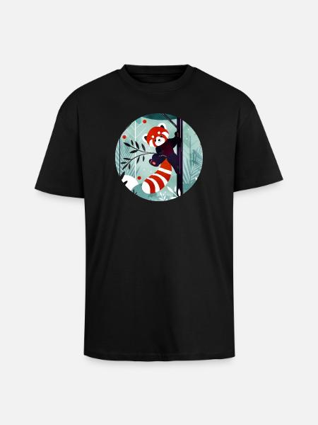 Glad rød panda i junglen - Unisex oversized heavyweight t-shirt - sort