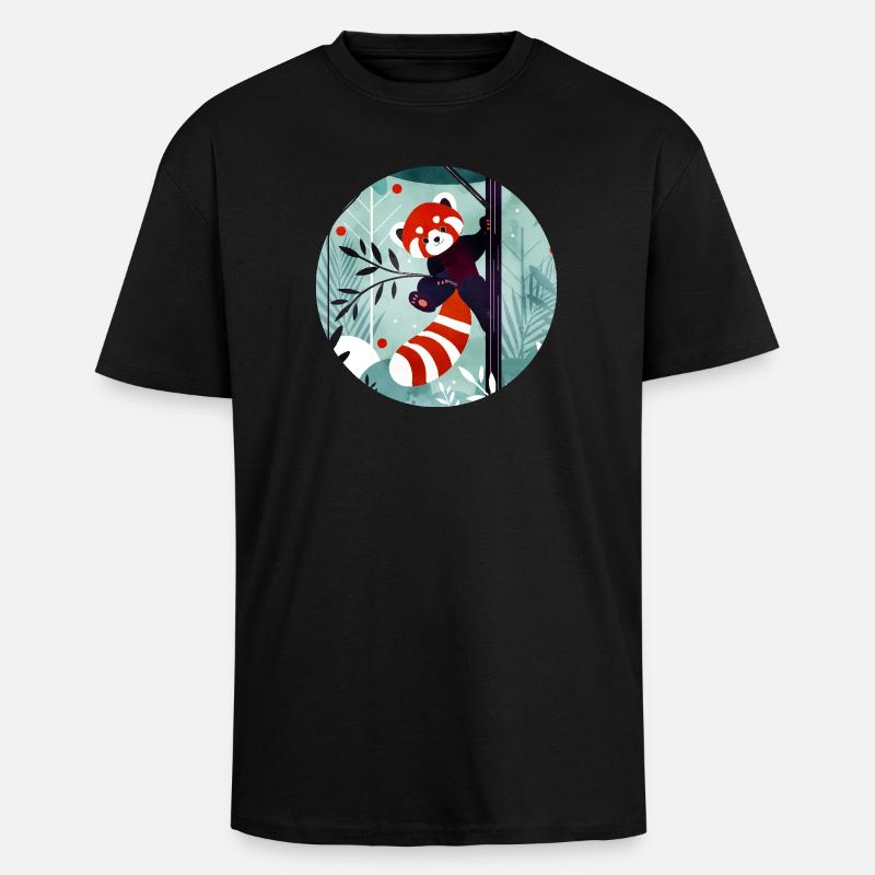Fröhlicher Roter Panda im Dschungel - Oversized Heavyweight Unisex T-Shirt - Schwarz
