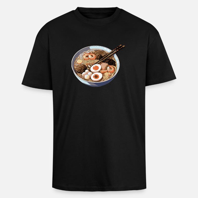 Ramen-Schüssel mit Ei Garnelen - Oversized Heavyweight Unisex T-Shirt - Schwarz